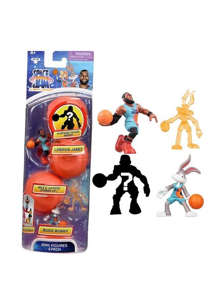 Space Jam Set of 4 figurines Space Jam 2 A New Legacy, Lebron, Bugs Bunny, Wile E. Coyote+1 figurine Surpriza