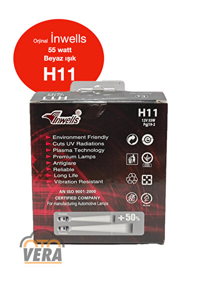 Inwells İnwells BEYAZ IŞIK Halojen H11 55 watt 12V %50 fazla ışık