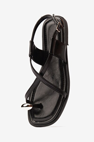 Seniorah Black Patent Leather Flip Flops Women's Sandals