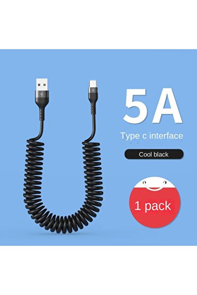 Choice كابل بيانات من النوع C بطول 1 متر أسود 5 أمبير من TYPEC زنبركي تلسكوبي...
