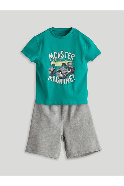 LC Waikiki New Season Printed Boys' T-Shirt and Shorts 2-Piece Set - S5I711Z1