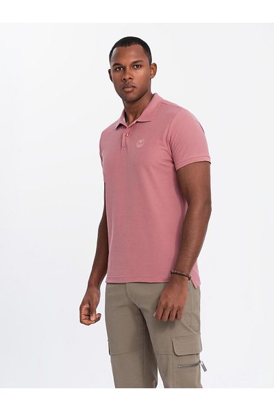 OMBRE Herren BASIC einfarbiges Piqué-Strick-Poloshirt - Dunkelrosa V7 OM-POBS-0100 4XL