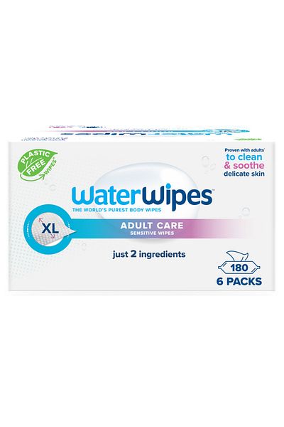 WaterWipes Adult Care Sensitive Body & Intimate Hygiene Wipes, 180 Wipes (6 Packs),