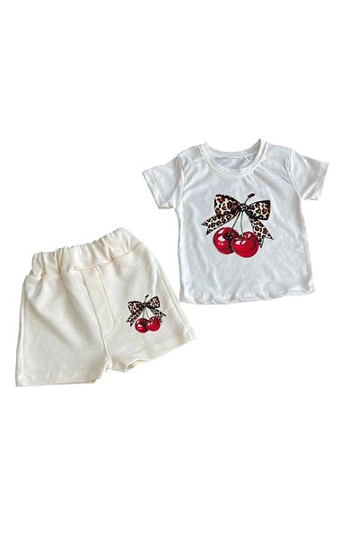 Hafez Kids Summer Shorts Cherry Printed T-Shirt Girls Double Set