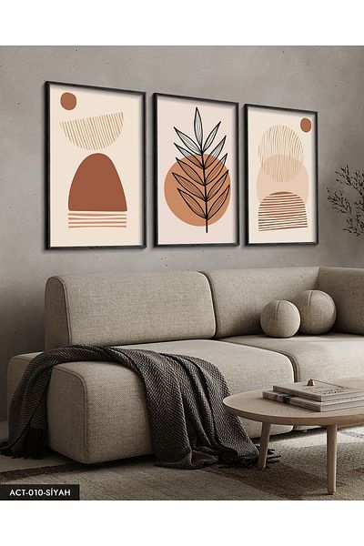 Evinemoda Design abstract în stil boem 3 piese pictură în cadru din lemn negru ACT