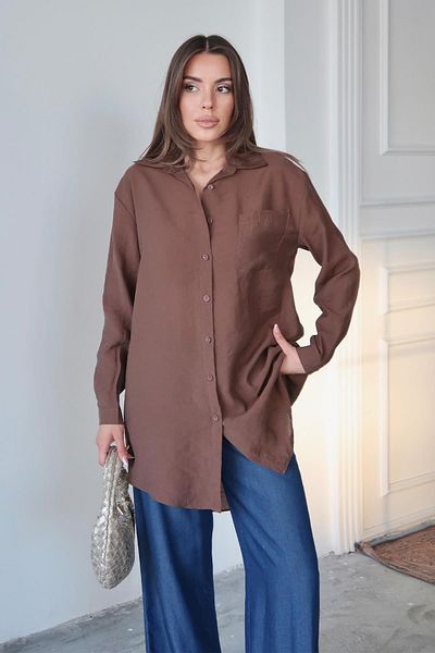 Olcay Pocket Detailed Relaxed Fit Lyocell Shirt Brown 9359