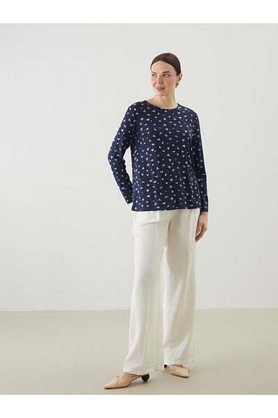 LC Waikiki Grace Beige Crew Neck Patterned Women's T-Shirt