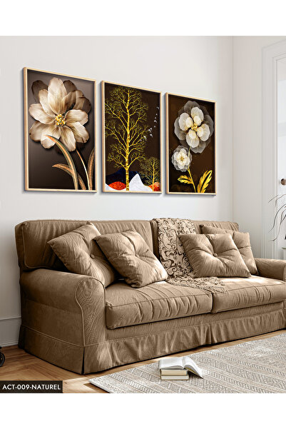 Evinemoda Çiçek Ağaç 3 Parça Ahşap Çerçeveli Tablo ACT