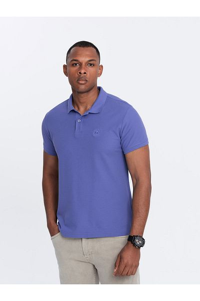 OMBRE BASIC Herren-Poloshirt aus einfarbigem Piqué-Strick - Lila V12 OM-POBS-0100 M