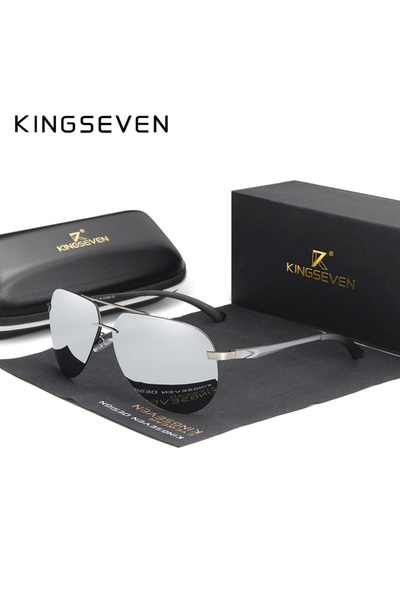 Choice5 GRAY SILVER KINGSEVEN Aluminum Magnesium Polarized Rimless Lens Sunglasses For Men High Definition R