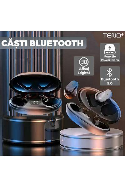 Teno Teno® Wireless Headphones, TWS, Bluetooth 5.0, digital display, 7 hours battery life, black