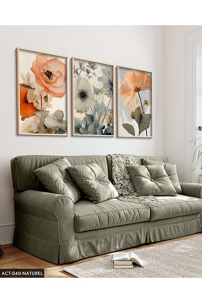 Evinemoda Watercolor Look Print 3 Piece Wooden Framed Painting Act