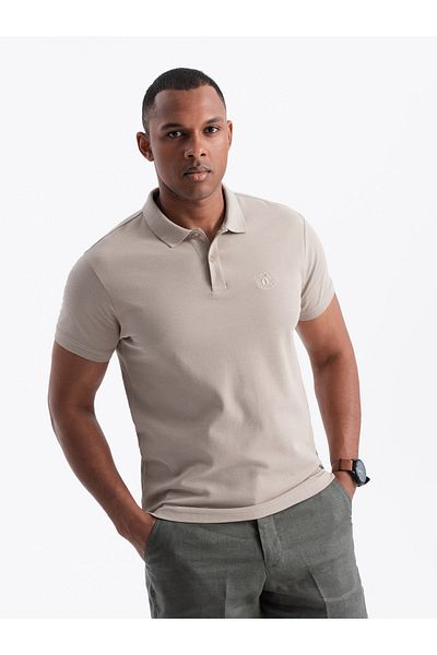OMBRE BASIC Herren-Poloshirt aus einfarbigem Piqué-Strick - Dunkelbeige V5 OM-POBS-0100 XL
