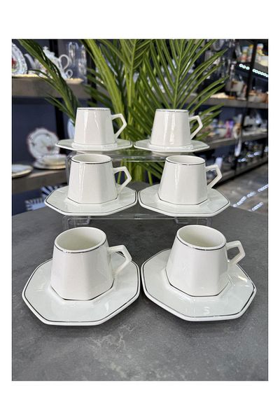 Doğudeko Luxury Retro Porcelain Elora Silver Cup Set