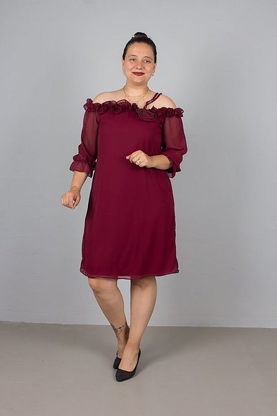 Truva XXL Rose Detailed Collar Chiffon Dress – Plus Size Elegant and Flighty Flight Chic!