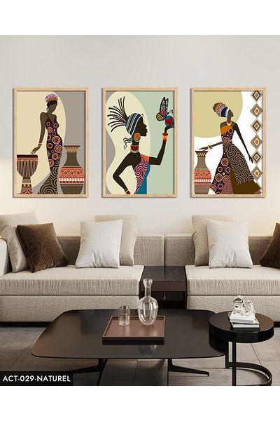 Evinemoda Ethnic African Women 3 τεμαχίων ζωγραφική με ξύλινο πλαίσιο ACT