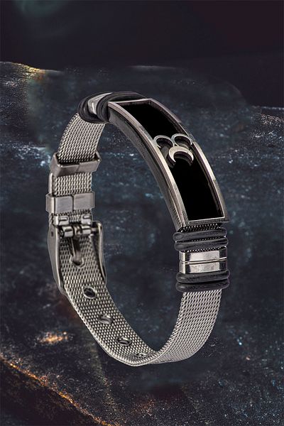 OSMANLI GÜMÜŞ Men's Steel Bracelet - Three Crescent Model Steel Men's Bracelet