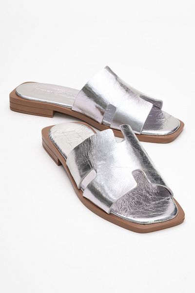 LuviShoes Jez Silver Genuine Leather Women's Slippers