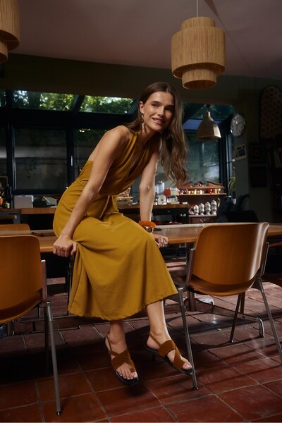 Seniorah Tan Suede Flip Flops Women's Sandals