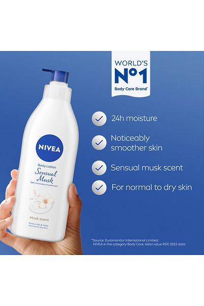 NIVEA Body Lotion for Normal to Dry Skin, Sensual Musk, 24 Hours Moisture, 400ml, Pack of 2