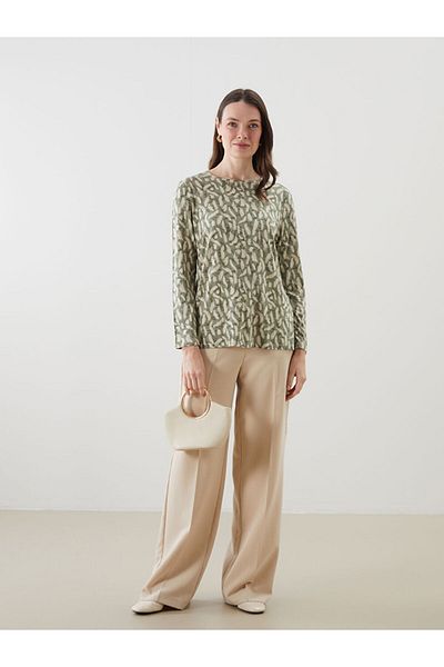 LC Waikiki Grace Beige Crew Neck Patterned Women's T-Shirt