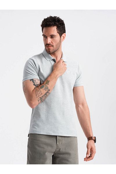 OMBRE Herren BASIC einfarbiges Piqué-Strick-Poloshirt - grau V20 OM-POBS-0100 S