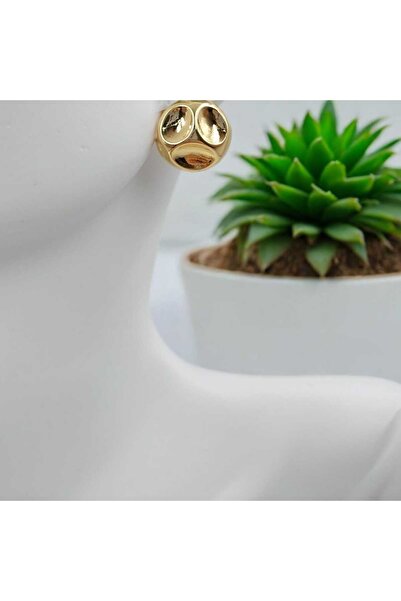 Yaseminli Butik Gold Color Curved Wavy Vintage Steel Ball Earrings
