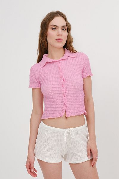Addax Polo Neck Button Short Sleeve Blouse B15798-S10