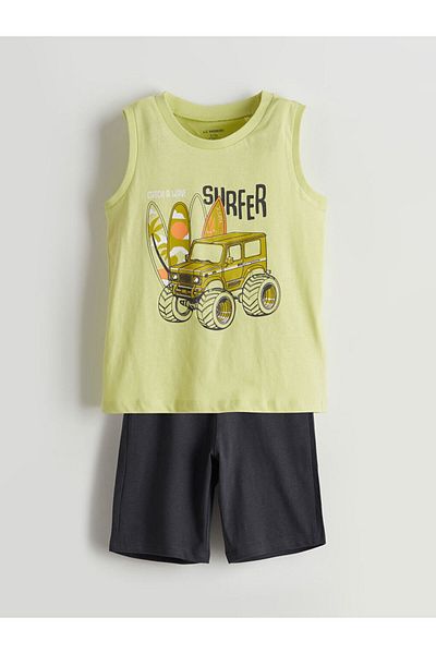 LC Waikiki Lcw Crew Neck Printed Boys' Singlet and Shorts 2-Pack