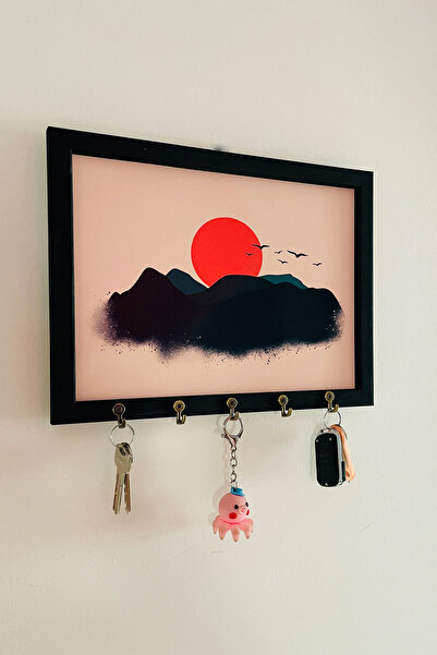 Sapphireworks Siyah Ahşap Çerçeveli Gün Batımı Temalı Dekoratif Anahtar Askıs...