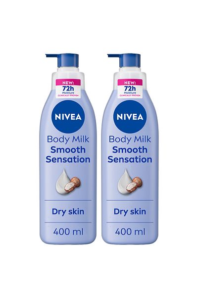 NIVEA Body Lotion for Dry Skin, Shea Smooth, Deep Moisture Serum 48H Care, 400ml, Pack of 2