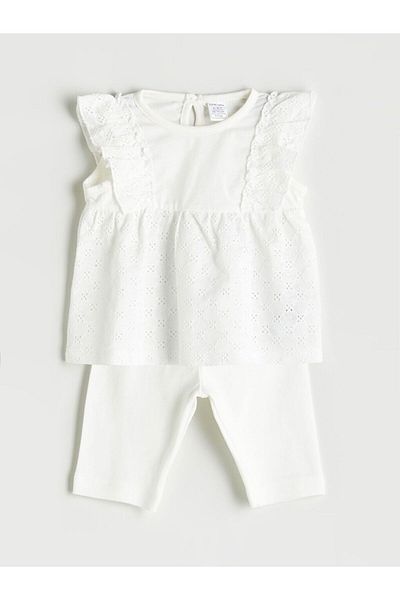LC Waikiki Lcw Baby Cotton Ruffle Baby Girl Blouse and Capri 2-Pack