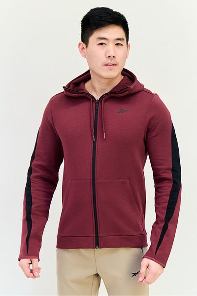 Reebok Men Sportswear Fit Brand Logo Long Sleeves Outdoor Hoodie, Maroon