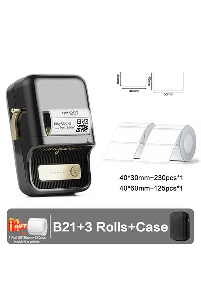 Choice Black 3RoIls Case Niimbot B21 Adhesive Sticker Printer Handheld Thermal Printer Label Maker Machine