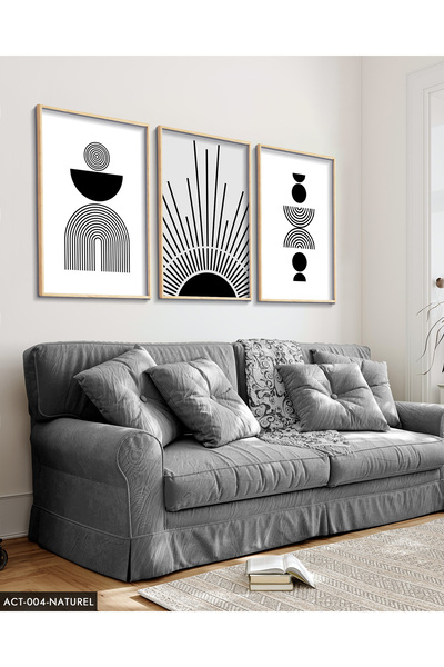 Evinemoda Soyut Desen Çizgiler 3 Parça Ahşap Çerçeveli Tablo ACT