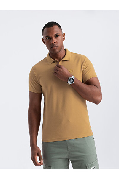 OMBRE Men's BASIC single-color pique knit polo shirt - mustard V8 OM-POBS-0100 M