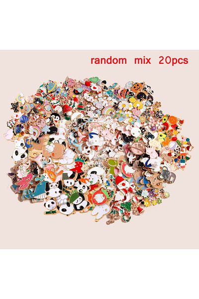 Choice random mix 20pcs Hot Sale Mixed Cute Hearts Animals Charms Flowers Fruits Rainbow Charms for DIY Jew