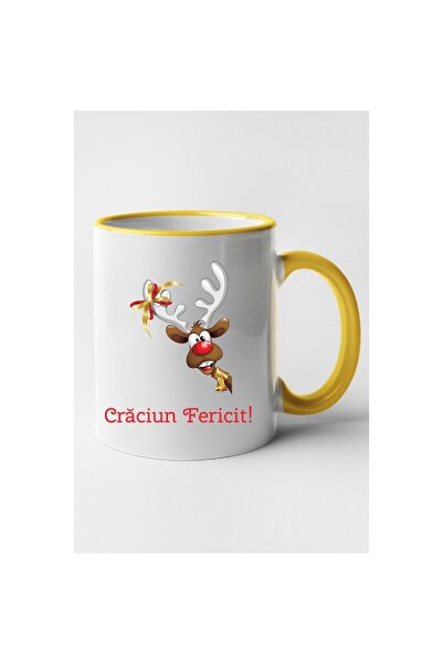 OEM Cană personalizată cu mâner galben „Crăciun fericit!”, model 5, INOVATIX®...