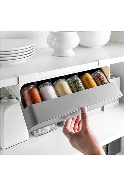 ABYZ Stand, Spice Organizer, 6 containers, dimensions 32cmx13.5cm, color White/Grey