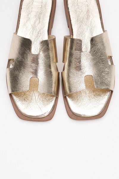 LuviShoes Γυναικείες παντόφλες JEZ Gold Γνήσιο Δέρμα