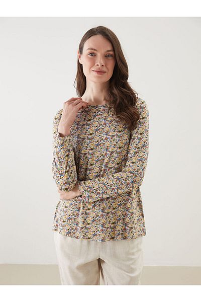 LC Waikiki Grace Beige Crew Neck Patterned Women's T-Shirt