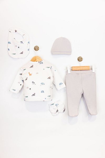 Cassiope 5-Piece Safari Patterned Cotton Baby Boy Hospital Release