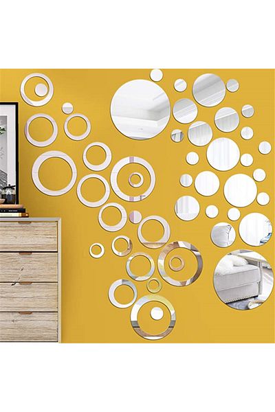 OEM Oglinzi decorative acrilice cu design PVC, cercuri argintii 3D, lux pentru casă modernă, set 50 buc., MyStyle®