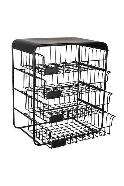 Clayre & Eef Wall Shelf with 4 Detachable Black Metal Baskets 42x25x49 cm