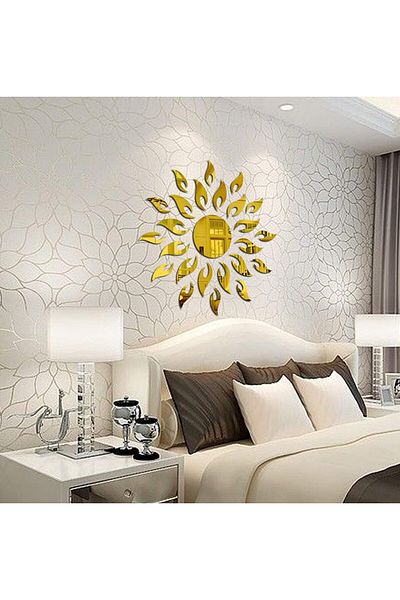 OEM Set oglinzi cu design 3D GOLD SUN - Oglinzi decorative acrilice de lux pentru casă, 27 buc/set