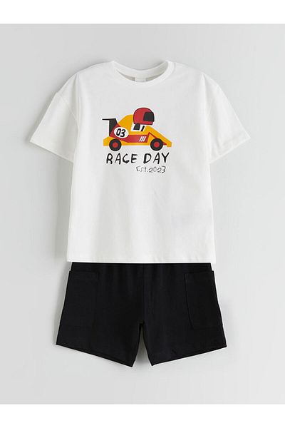 LC Waikiki New Season Crew Neck Printed Boys' T-Shirt and Shorts 2-Piece Set - S5Q236Z1