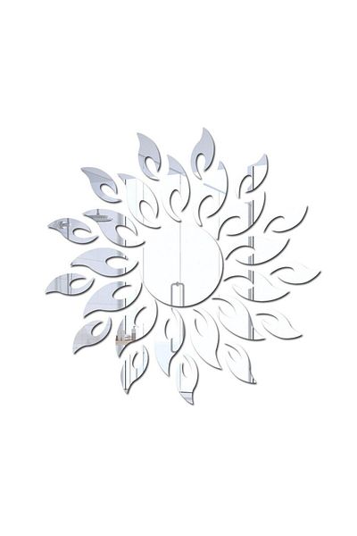 OEM Set de 27 de oglinzi acrilice din PVC, autoadezive pentru decorarea pereților, Soare cu 26 de raze, Argintiu,
