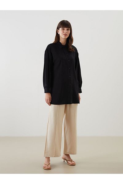 LC Waikiki Black Elastic Waist Wide Leg Women's Trousers