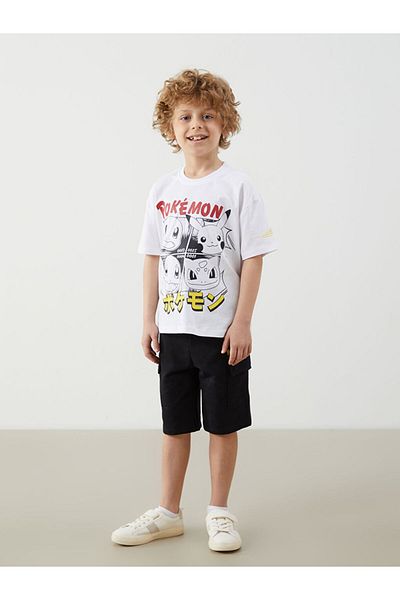 LC Waikiki White Pokemon Printed Boys' T-Shirt and Shorts 2-Piece