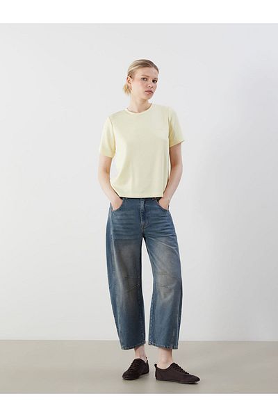 LC Waikiki Light Yellow Crew Neck Embroidered Women's T-Shirt